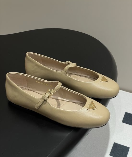 Prada Soft Lambskin Mary Jane Flats with Metal Logo Buckle