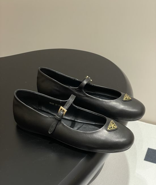 Prada Soft Lambskin Mary Jane Flats with Metal Logo Buckle