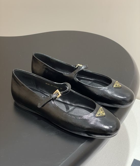 Prada Crinkled Patent Leather Mary Jane Ballet Flats