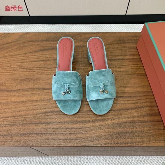 Loro Piana Suede Flat Slides With Decorative Charm Strap