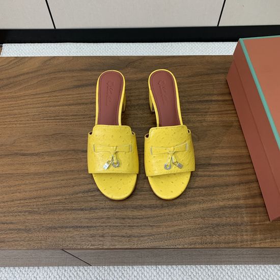 Loro Piana Charm Decor Suede Slides Cowhide Leather Sole Footwear