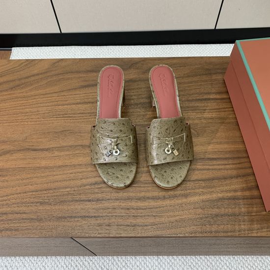 Loro Piana Charm Decor Suede Slides Cowhide Leather Sole Footwear
