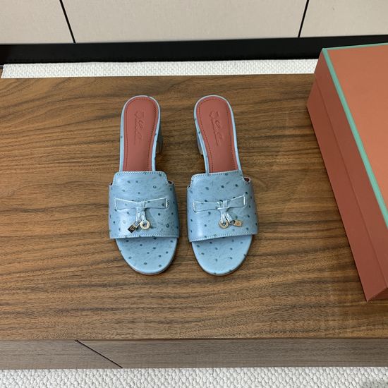 Loro Piana Charm Decor Suede Slides Cowhide Leather Sole Footwear
