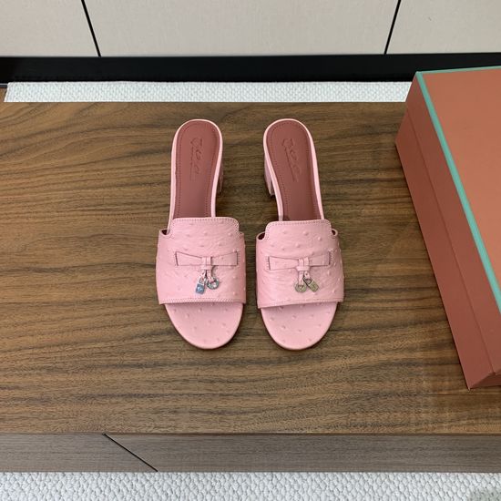 Loro Piana Charm Decor Suede Slides Cowhide Leather Sole Footwear