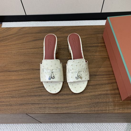 Loro Piana Charm Decor Suede Slides Cowhide Leather Sole Footwear