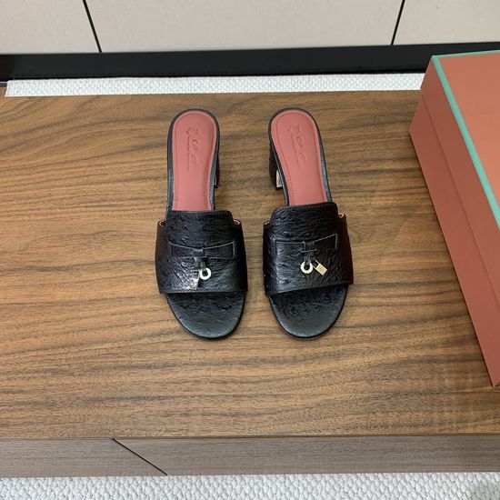 Loro Piana Charm Decor Suede Slides Cowhide Leather Sole Footwear