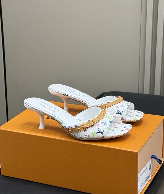 Louis Vuitton LV Elegant Kitten Heel Shoes Printed Leather Upper Design