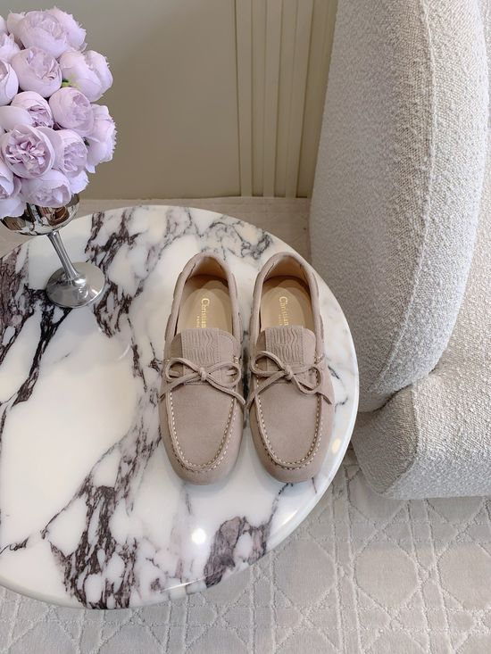 Christian Dior Bow Decor Suede Loafers with Non-slip Durable Sole