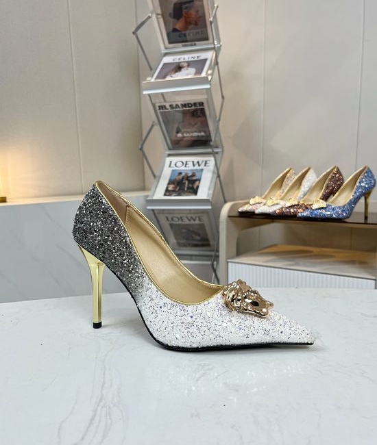 Versace Glitter Elegant Pointed Toe Stiletto Heels