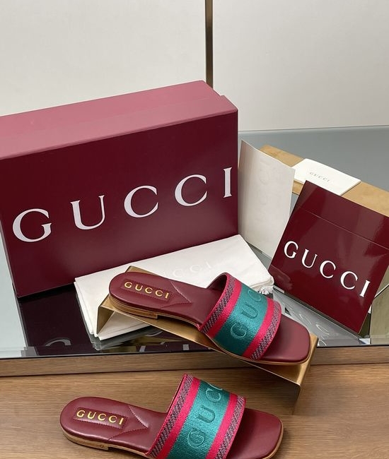 Gucci Embroidered Logo Canvas Flat Open Toe Sandals