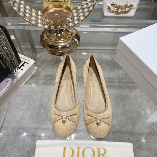 Christian Dior Woven Flat Shoes Bow Pearl Accent Premium Quality
