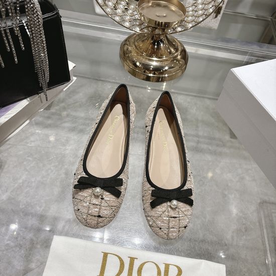 Christian Dior Woven Flat Shoes Bow Pearl Accent Premium Quality