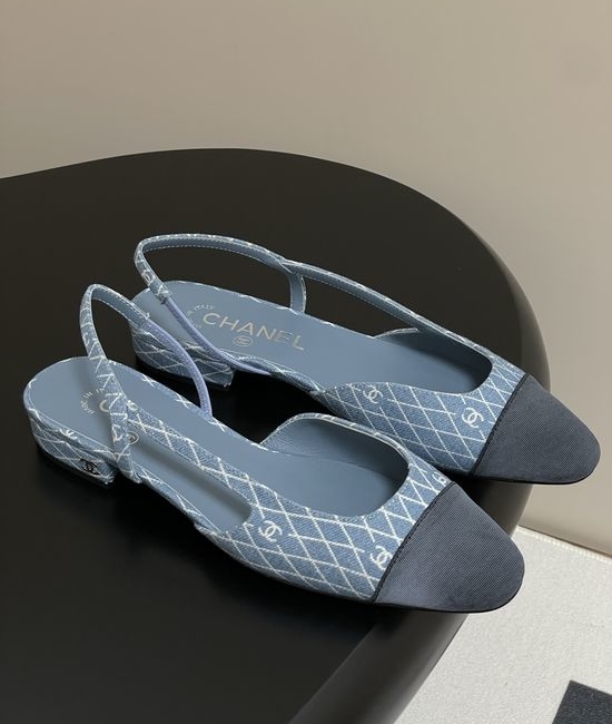 Chanel Denim Slingback Sandals Classic Two Tone Leather Sole