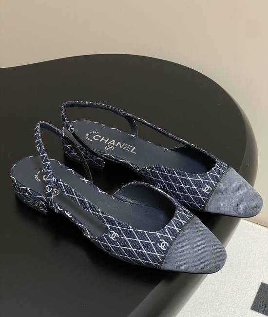 Chanel Denim Slingback Sandals Classic Two Tone Leather Sole