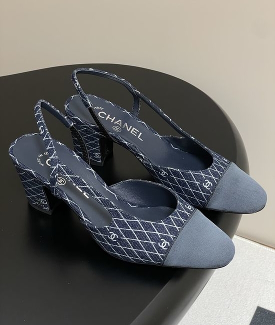 Chanel Denim Slingback Sandals Classic Two Tone Leather Sole