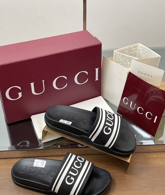 Gucci Striped Webbing Strap Thick Sole Non Slip Casual Slides