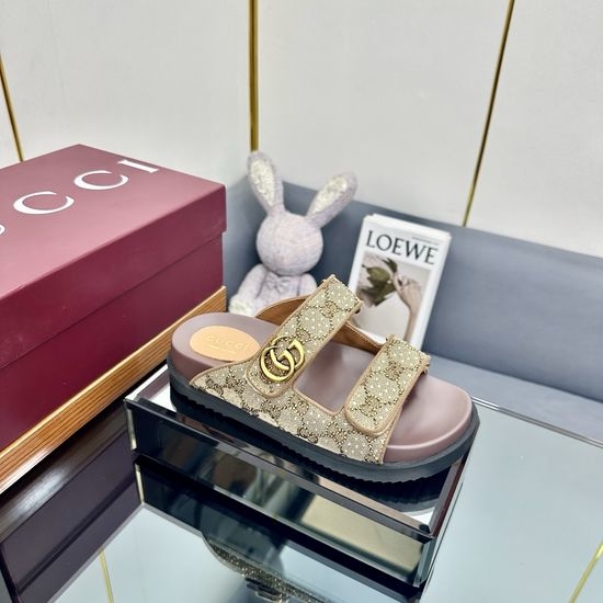 Gucci Monogram Canvas Adjustable Strap Casual Summer Sandals