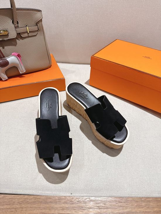 Hermes Suede Classic Versatile Genuine Leather Sole Sandals