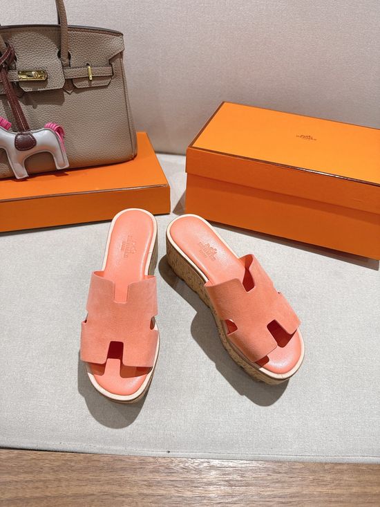 Hermes Suede Classic Versatile Genuine Leather Sole Sandals