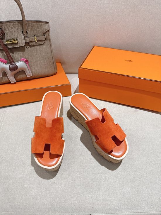 Hermes Suede Classic Versatile Genuine Leather Sole Sandals