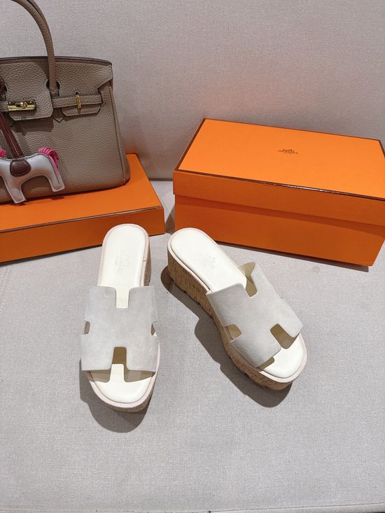 Hermes Suede Classic Versatile Genuine Leather Sole Sandals