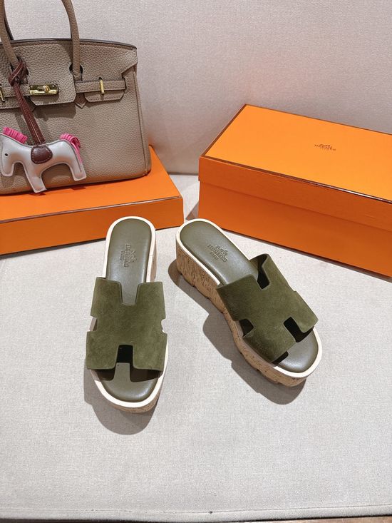 Hermes Suede Classic Versatile Genuine Leather Sole Sandals