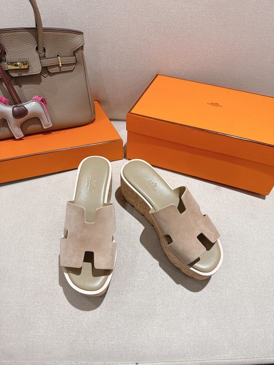 Hermes Suede Classic Versatile Genuine Leather Sole Sandals