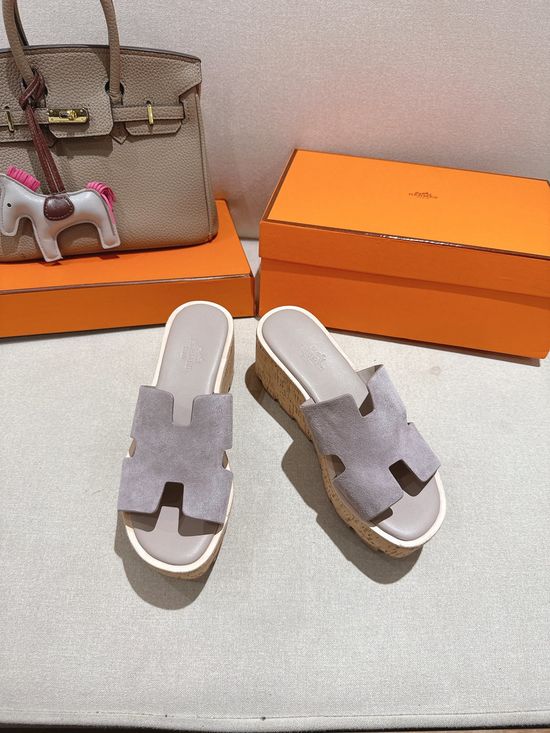Hermes Suede Classic Versatile Genuine Leather Sole Sandals