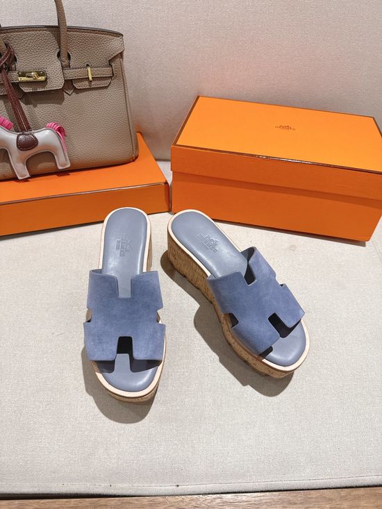 Hermes Suede Classic Versatile Genuine Leather Sole Sandals