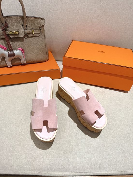 Hermes Suede Classic Versatile Genuine Leather Sole Sandals