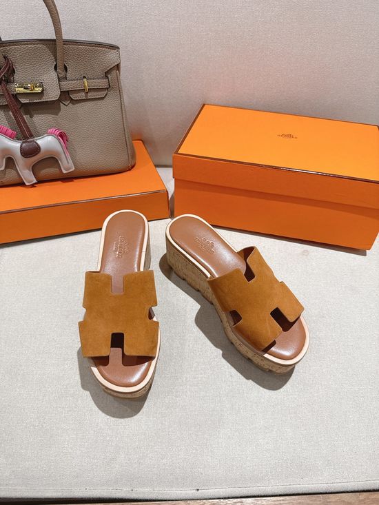 Hermes Suede Classic Versatile Genuine Leather Sole Sandals