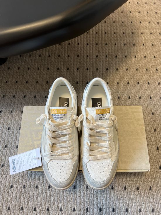 Golden Goose Premium Apricot Distressed Cowhide Sneakers With Silver Heel