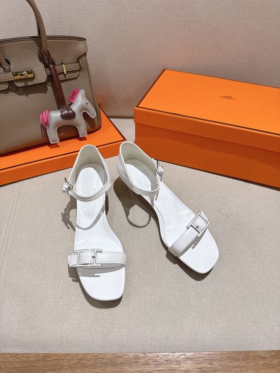 Hermes Classic Buckle Decor Leather High Heel Sandals