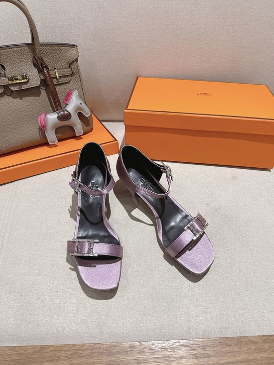 Hermes Classic Buckle Decor Leather High Heel Sandals