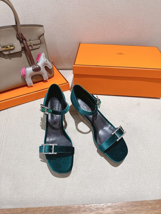Hermes Classic Buckle Decor Leather High Heel Sandals