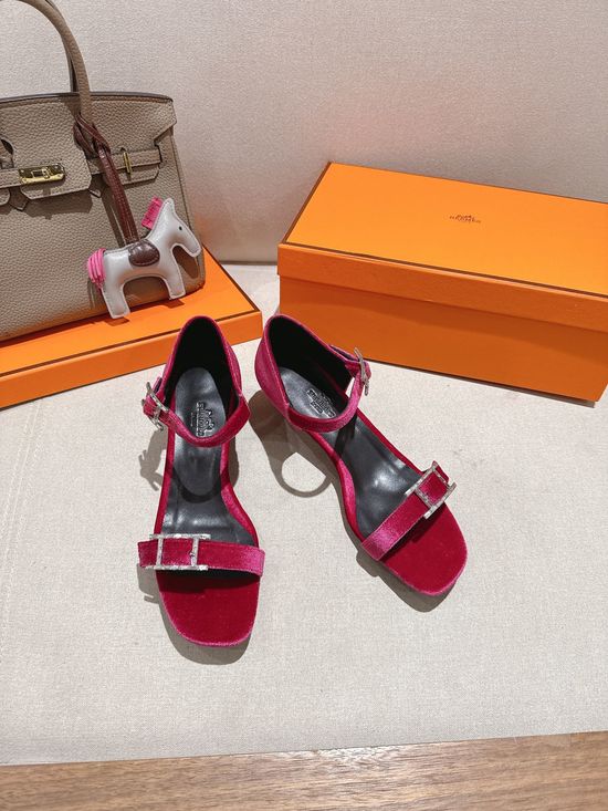 Hermes Classic Buckle Decor Leather High Heel Sandals