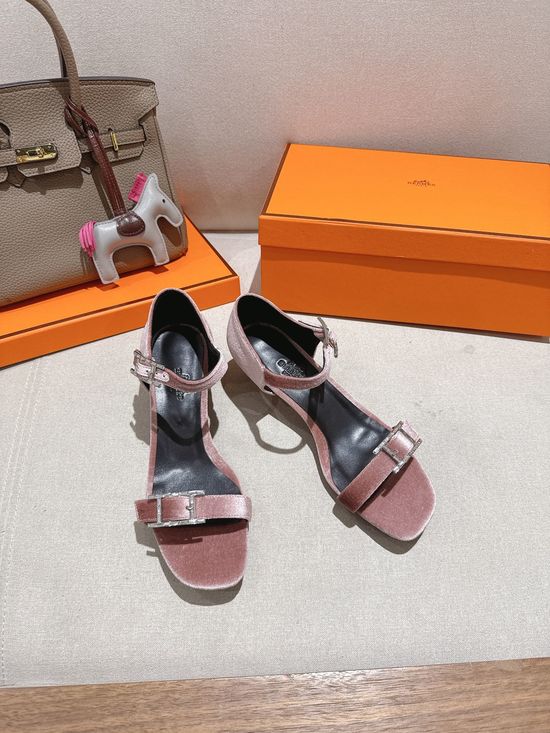 Hermes Classic Buckle Decor Leather High Heel Sandals
