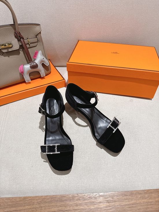 Hermes Classic Buckle Decor Leather High Heel Sandals