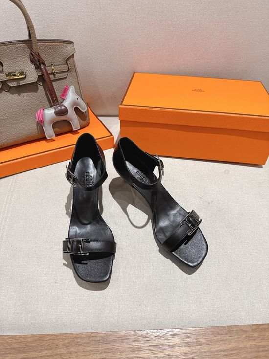 Hermes Classic Buckle Decor Mid Heel Comfortable Dress Sandals