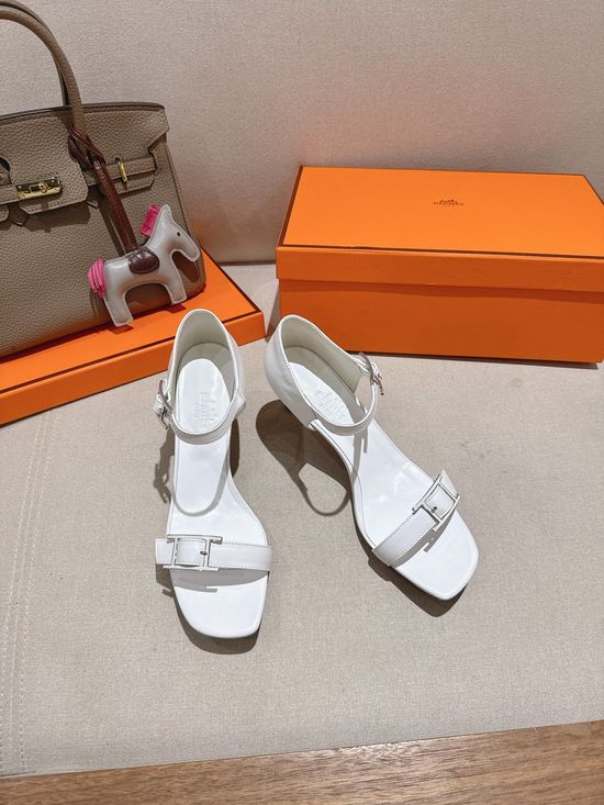 Hermes Classic Buckle Decor Mid Heel Comfortable Dress Sandals