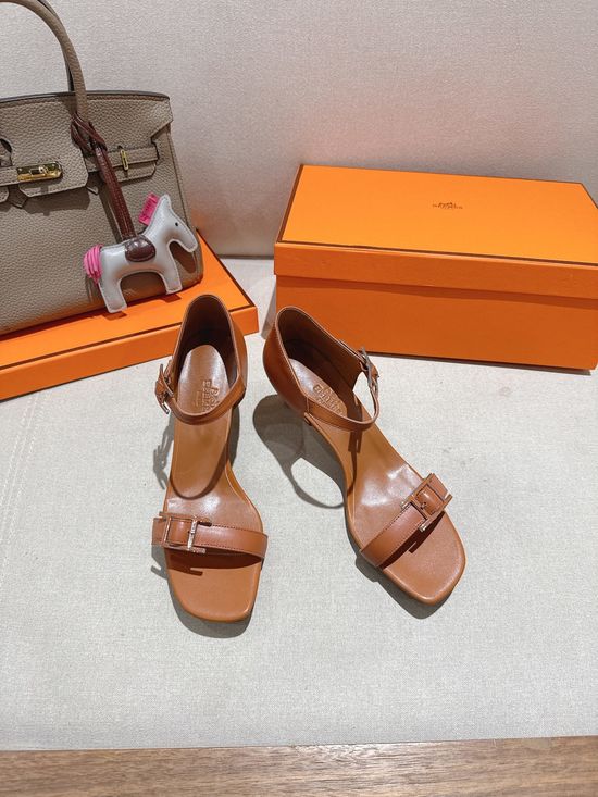 Hermes Classic Buckle Decor Mid Heel Comfortable Dress Sandals