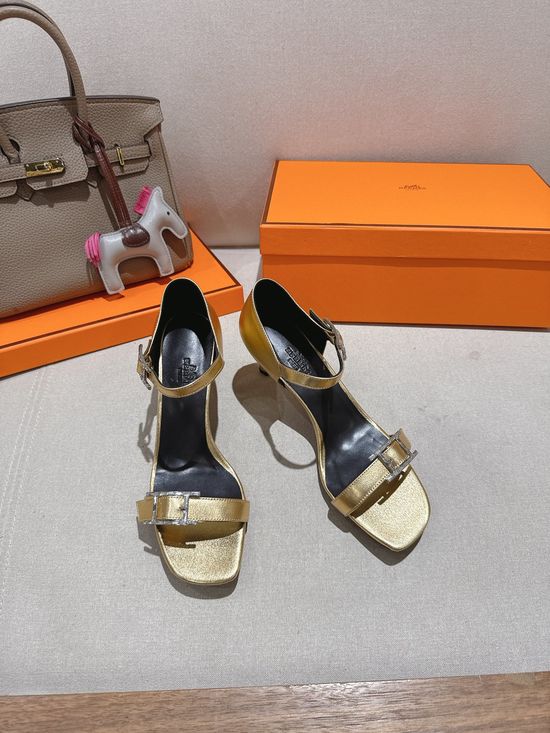Hermes Classic Buckle Decor Mid Heel Comfortable Dress Sandals