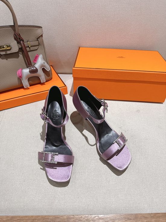 Hermes Classic Buckle Decor Mid Heel Comfortable Dress Sandals