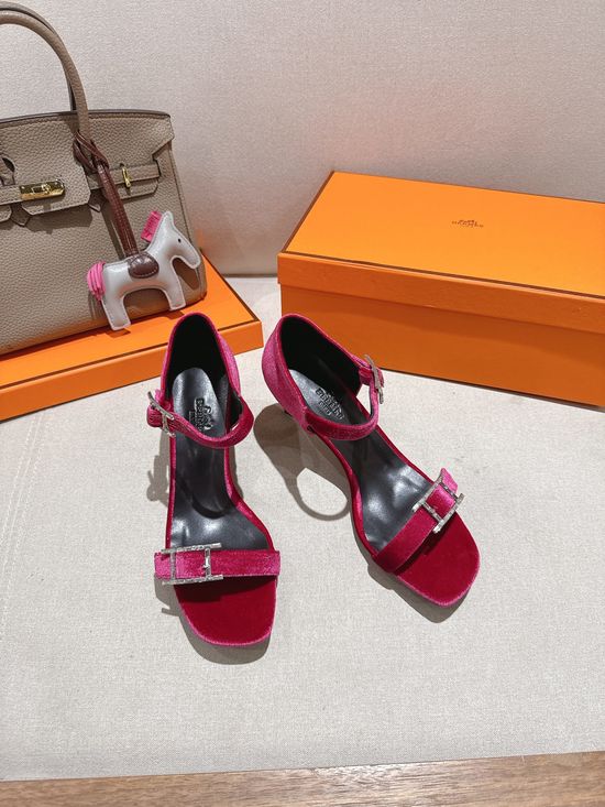 Hermes Classic Buckle Decor Mid Heel Comfortable Dress Sandals