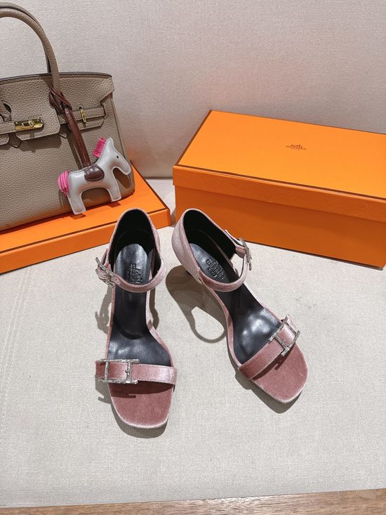 Hermes Classic Buckle Decor Mid Heel Comfortable Dress Sandals
