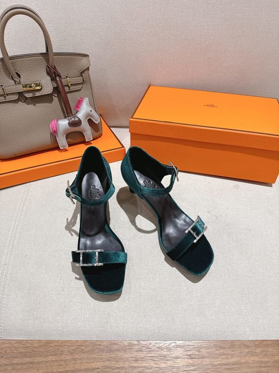 Hermes Classic Buckle Decor Mid Heel Comfortable Dress Sandals