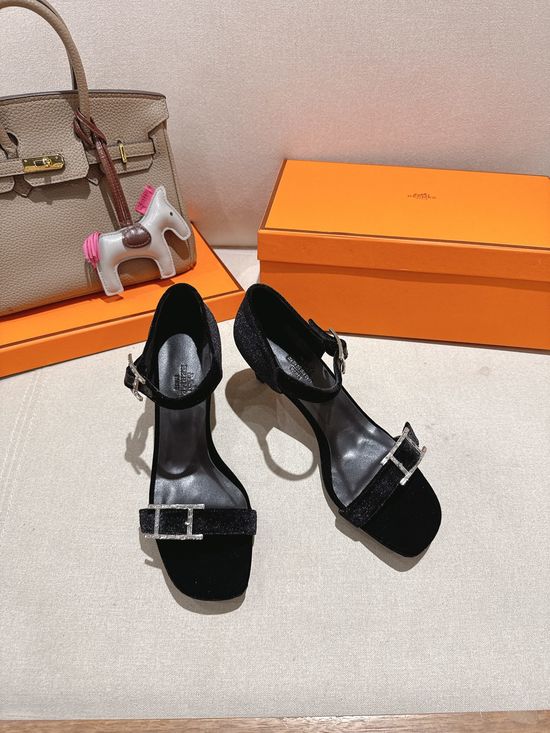 Hermes Classic Buckle Decor Mid Heel Comfortable Dress Sandals