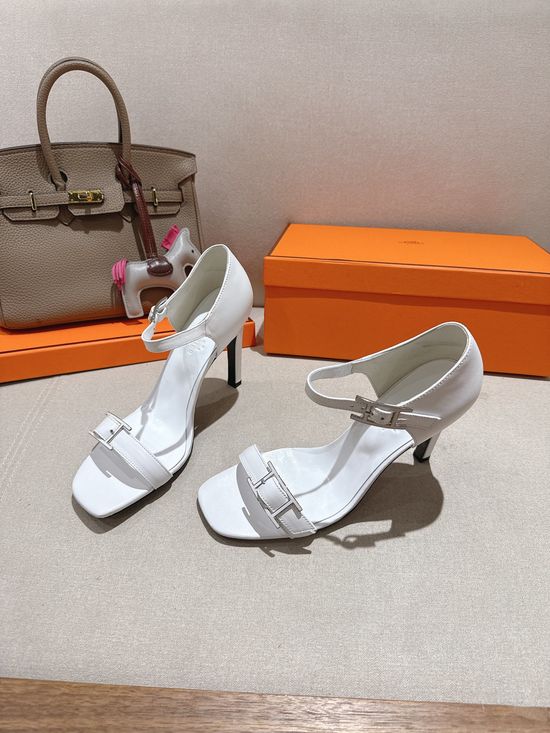 Hermes Elegant High Heel Sandals with Decorative Buckle Detail