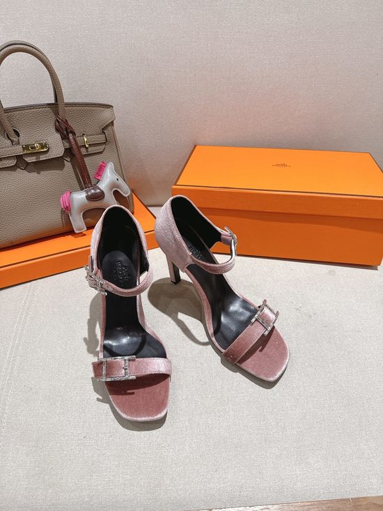 Hermes Elegant High Heel Sandals with Decorative Buckle Detail