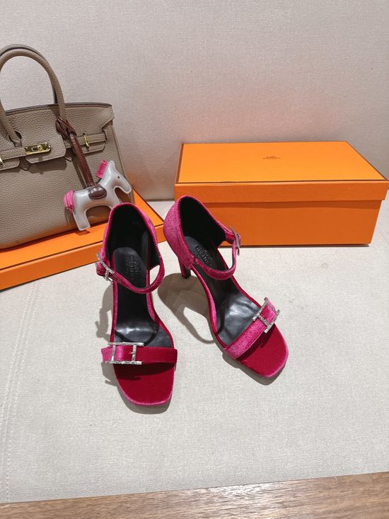 Hermes Elegant High Heel Sandals with Decorative Buckle Detail